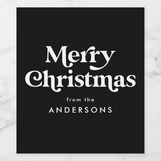 Retro Typography Black Merry kerst Wijn Etiket (Enkel label)