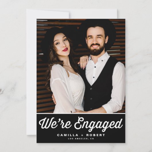 Retro Typography Black Photo Verloving Aankondiging (Voorkant)