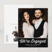 Retro Typography Black Photo Verloving Aankondigingskaart (Voorkant / Achterkant)