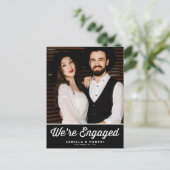 Retro Typography Black Photo Verloving Aankondigingskaart (Staand voorkant)