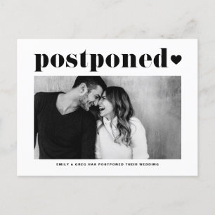 Retro Typography Black Photo Wedding Postponement Aankondigingskaart