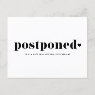 Retro Typography Black Postponed Wedding Date Aankondigingskaart