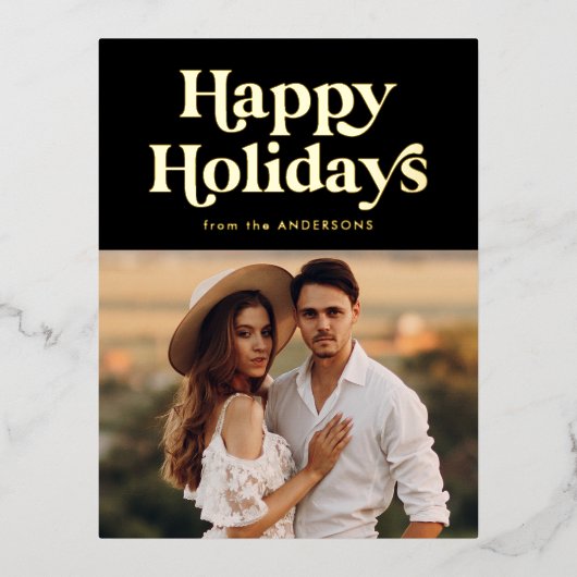 Retro Typography Black Prettige feestdagen Foto (Voorkant)