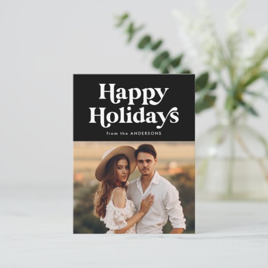 Retro Typography Black Prettige feestdagen Foto (Staand voorkant)