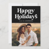 Retro Typography Black Prettige feestdagen Foto Feestdagenkaart (Voorkant)