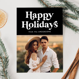 Retro Typography Black Prettige feestdagen Foto Feestdagenkaart