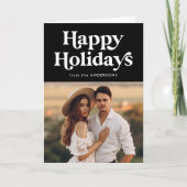 Retro Typography Black Prettige feestdagen Foto Kaart (Voorkant)