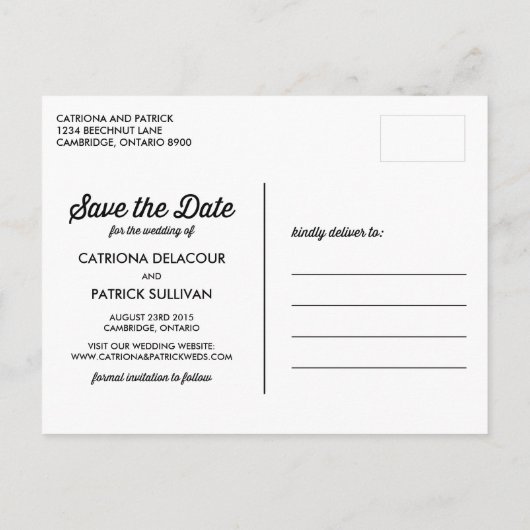 RETRO TYPOGRAPHY GRAY FOTO BEWAREN HET DATUM BRIEF AANKONDIGINGSKAART (Achterkant)