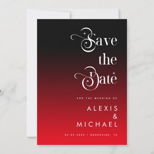 Retro Typography Minimal Red Black Ombre Romantic Save The Date (Voorkant)