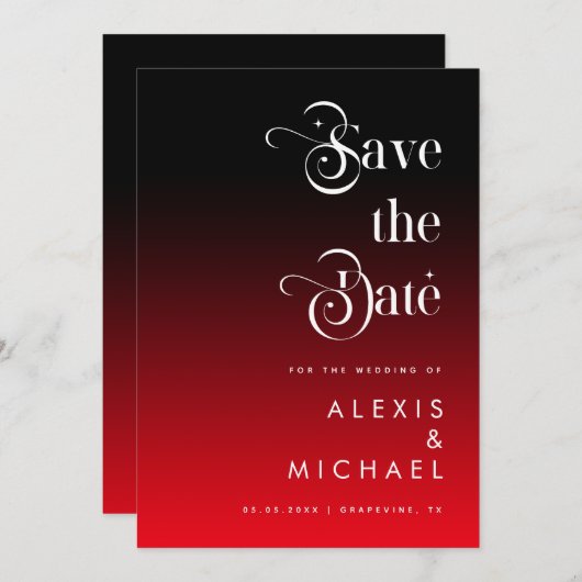 Retro Typography Minimal Red Black Ombre Romantic Save The Date (Voorkant / Achterkant)