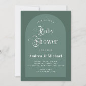 Retro Typography Moss Green Boho Arch Baby shower Kaart (Voorkant)