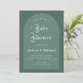 Retro Typography Moss Green Boho Arch Baby shower Kaart (Staand voorkant)