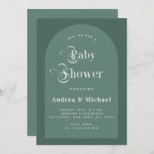 Retro Typography Moss Green Boho Arch Baby shower Kaart (Voorkant / Achterkant)
