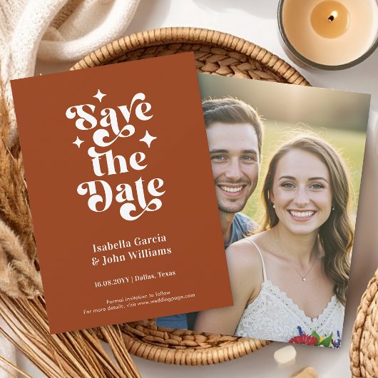 Retro Typography Photo Wedding Save The Date Aankondiging