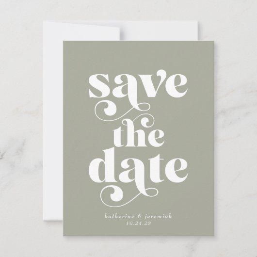 Retro Typography Sage Green Wedding Save the Date (Voorkant)