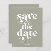 Retro Typography Sage Green Wedding Save the Date (Voorkant / Achterkant)