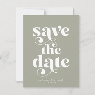 Retro Typography Sage Green Wedding Save the Date