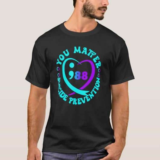 Retro U maakt 988 Zelfmoordpreventie Awareness bel T-shirt (Voorkant)