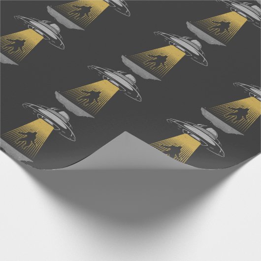 Retro UFO Alien Abduction Bigfoot ruimteschip Cadeaupapier (Hoek)