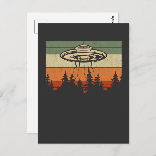 Retro UFO Alien Abduction Forest Spaceship Briefkaart (Voorkant / Achterkant)