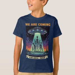 Retro UFO Alien Invasie Sci-Fi Aankomst Kinderen T-shirt