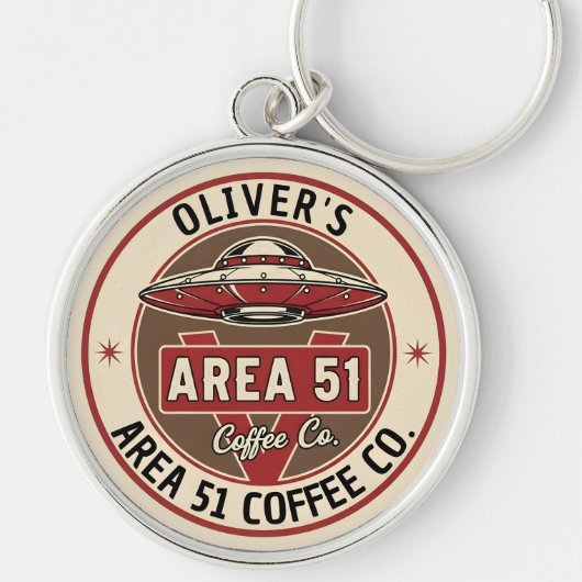 Retro UFO Area 51 Coffee Diner Badge Sleutelhanger (Voorkant)