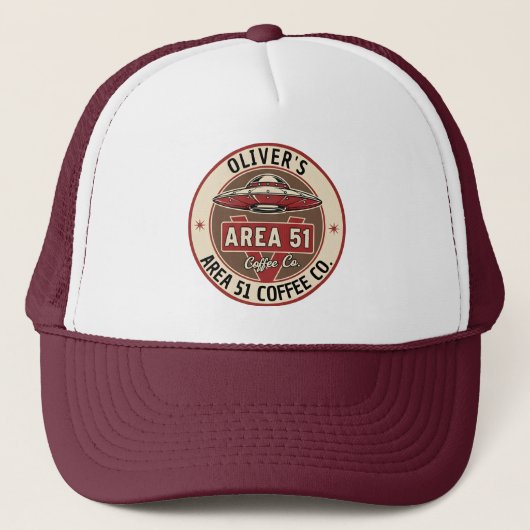 Retro UFO Area 51 Coffee Diner Badge Trucker Pet (Voorkant)