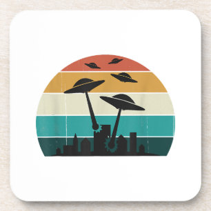 Retro UFO Attack Sunset - Cool Vliegende Sauc Bier Onderzetter
