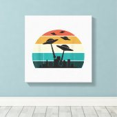 Retro UFO Attack Sunset - Cool Vliegende Sauc Canvas Afdruk (Insitu (Houten vloer))