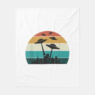 Retro UFO Attack Sunset - Cool Vliegende Sauc Fleece Deken