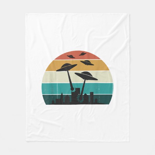 Retro UFO Attack Sunset - Cool Vliegende Sauc Fleece Deken (Voorkant)