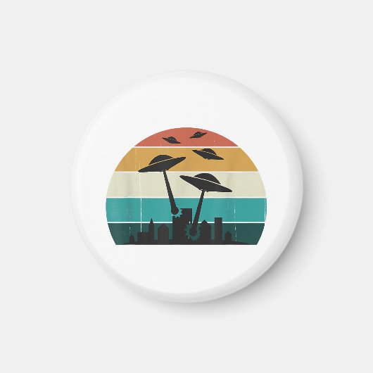 Retro UFO Attack Sunset - Cool Vliegende Sauc Magneet (Voorkant)