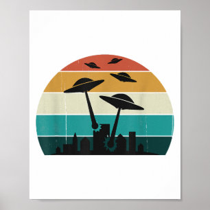 Retro UFO Attack Sunset - Cool  Vliegende Sauc Poster