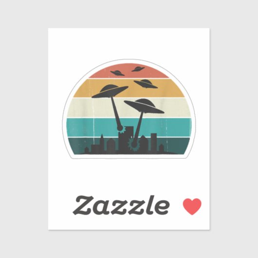 Retro UFO Attack Sunset - Cool Vliegende Sauc Sticker (Vel)