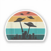 Retro UFO Attack Sunset - Cool Vliegende Sauc Sticker (Voorkant)