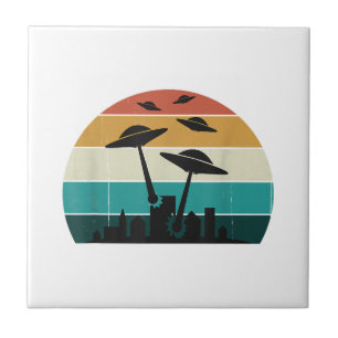 Retro UFO Attack Sunset - Cool Vliegende Sauc Tegeltje