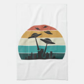 Retro UFO Attack Sunset - Cool Vliegende Sauc Theedoek (Verticaal)