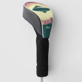 Retro  UFO bij zonsondergang gepersonaliseerd Golfheadcover (Schuin)