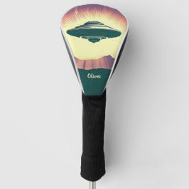 Retro UFO bij zonsondergang gepersonaliseerd Golfheadcover