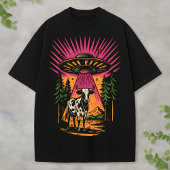 Retro UFO Cow Alien Forest Scene Funny Sci-Fi T-shirt