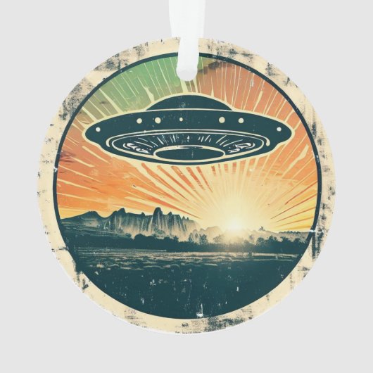 Retro ufo in zonsondergang ornament (achterkant)