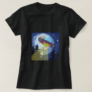 Retro UFO Kat Abductie T-Shirt | Grappige Pixel Ku