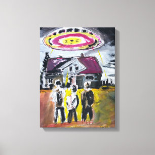 Retro UFO-ontmoeting neo-expressionistische canvas Afdruk