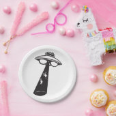 Retro UFO Ontvoering Grafische Alien Sci-Fi Papieren Bordje (Feest)