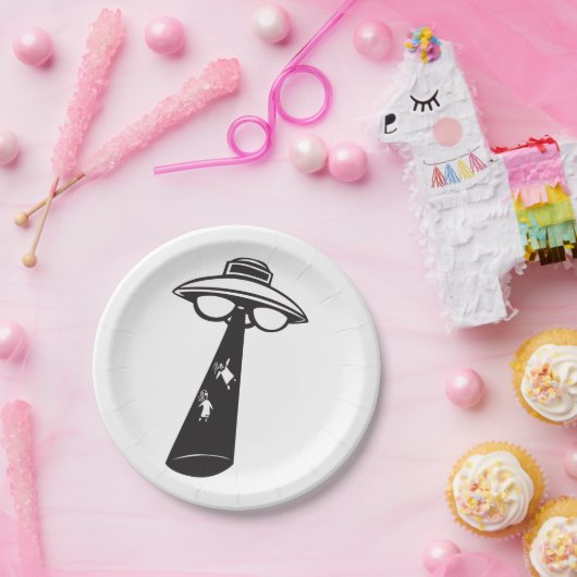 Retro UFO Ontvoering Grafische Alien Sci-Fi Papieren Bordje (Feest)