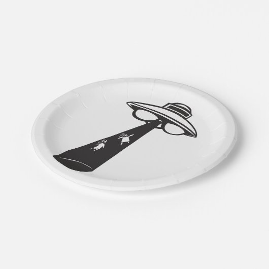 Retro UFO Ontvoering Grafische Alien Sci-Fi Papieren Bordje (Gekanteld)