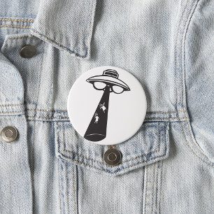Retro UFO Ontvoering Grafische Alien Sci-Fi Ronde Button 7,6 Cm