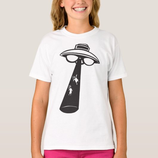 Retro UFO Ontvoering Grafische Alien Sci-Fi T-shirt (Voorkant)