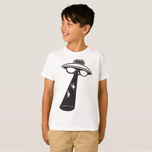 Retro UFO Ontvoering Grafische Alien Sci-Fi T-shirt (Voorkant volledig)