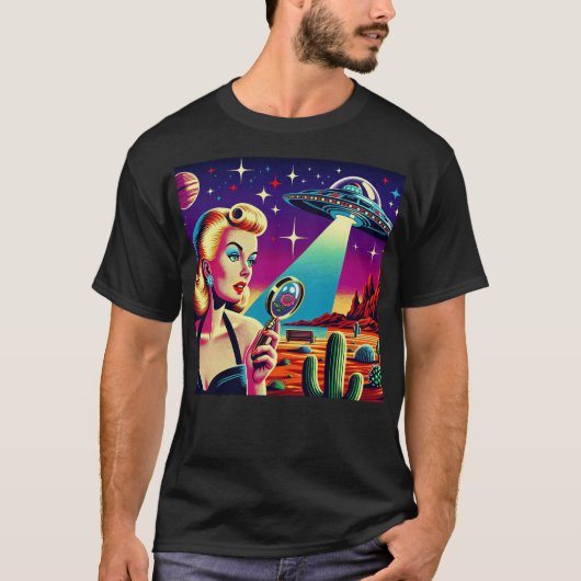 Retro UFO Pin-Up T-shirt (Voorkant)